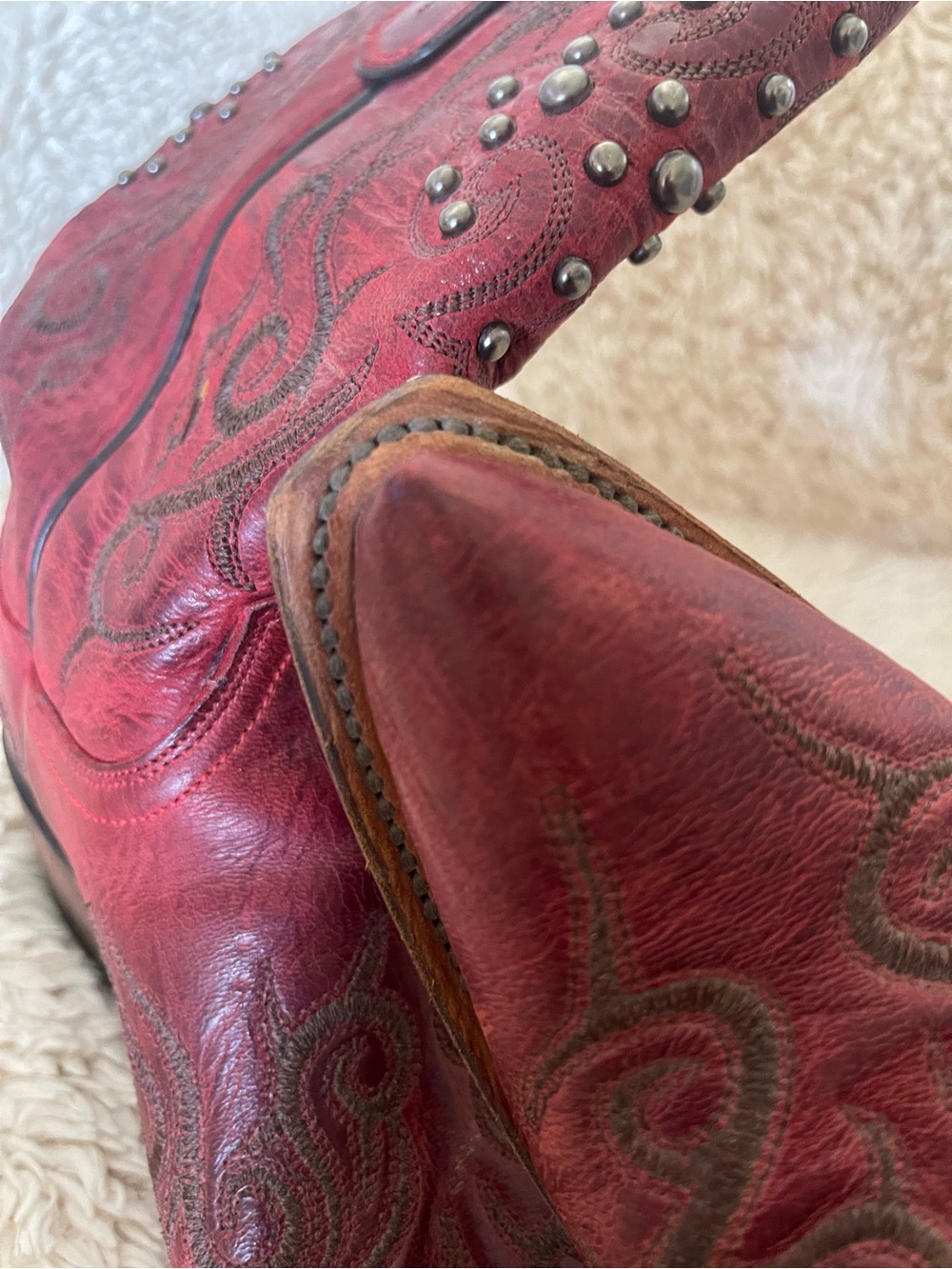Lucchese Connie Women's Red Leather Studded Western Boot - Picture 12 of 12